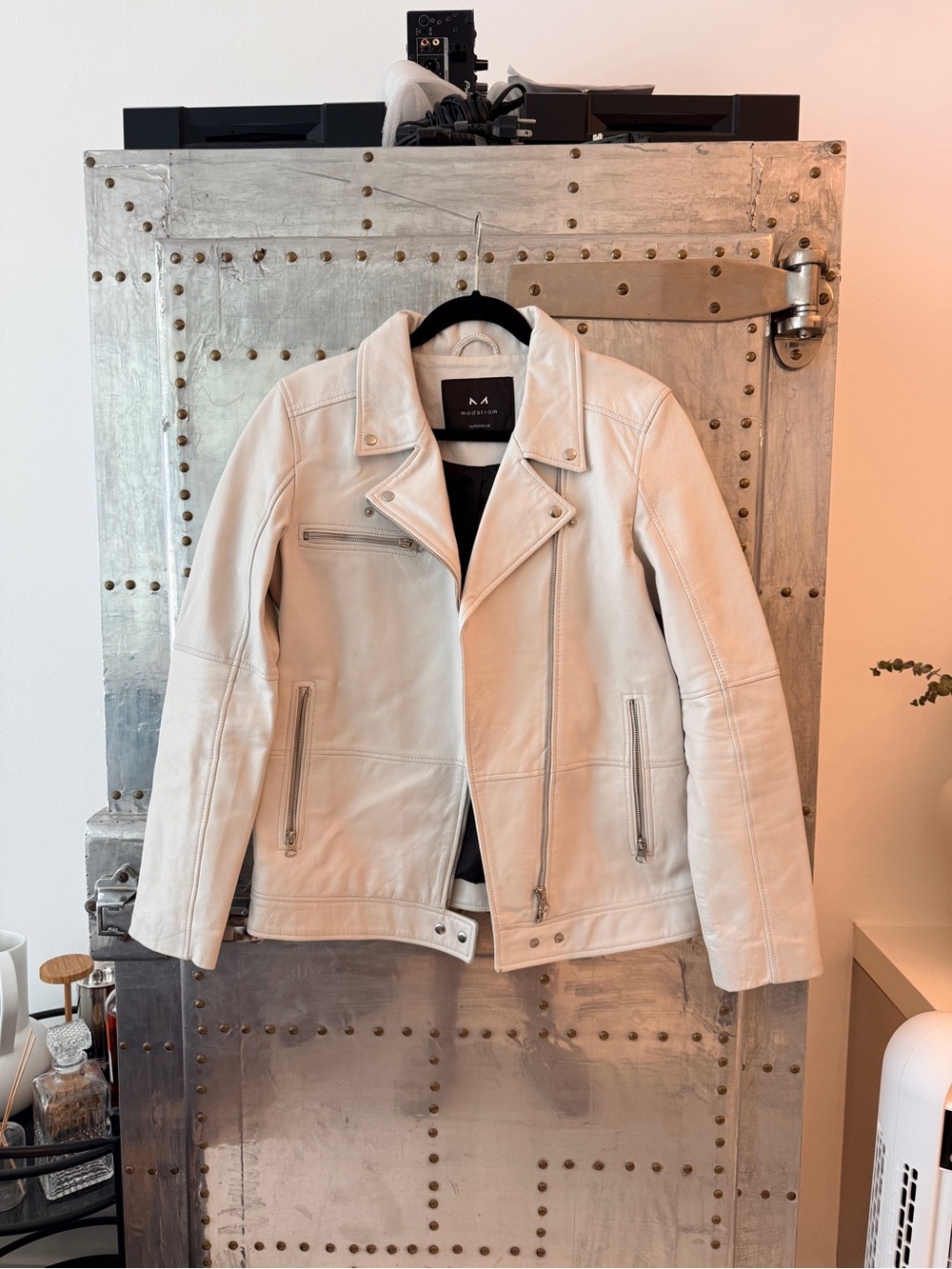 Women's Cream Leather Moto Jacket by Mackage